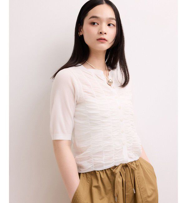 ADAM ET ROPE'「【WEB限定】シアーシャーリングカーディガン」|カーディガン|ホワイト(10)