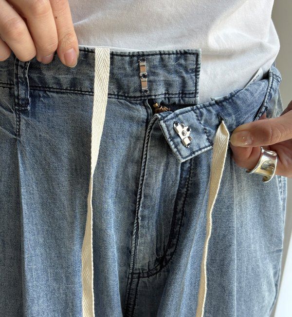  「【セットアップ可能】ライトデニムワイドパンツ」|デニム|