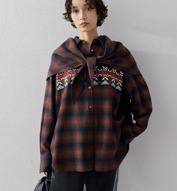  「ノルディック柄刺繍シャツ」|シャツ・ブラウス|ブラウン