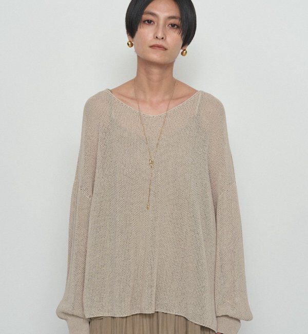  「《さらりと上品/華奢見え》【JAPAN MADE】和紙鹿子2WAYニット」|ニット・セーター|ベージュ