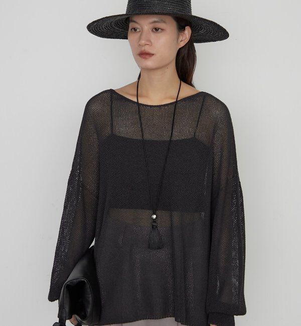  「《さらりと上品/華奢見え》【JAPAN MADE】和紙鹿子2WAYニット」|ニット・セーター|ブラック