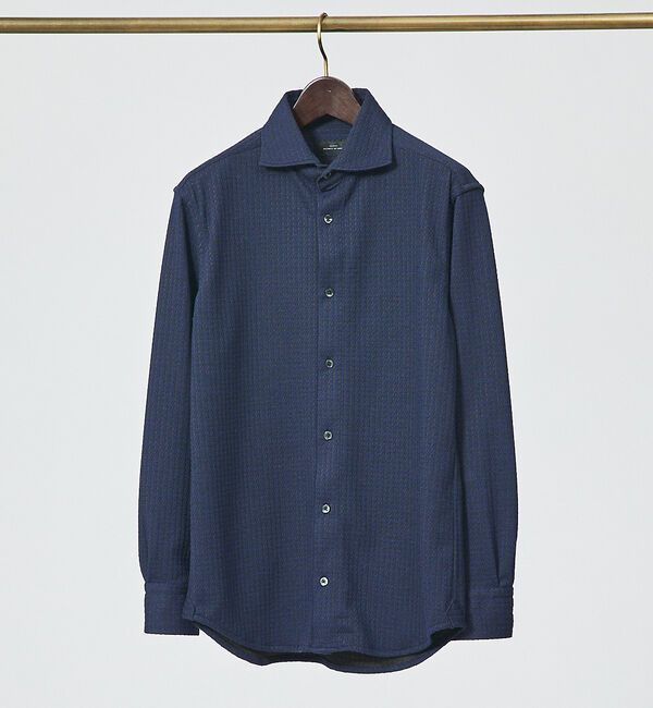 ABAHOUSE「【FLEX SHIRTS】千鳥柄フクレガジャガード ジャージシャツ」|シャツ・ブラウス|ダークネイビー