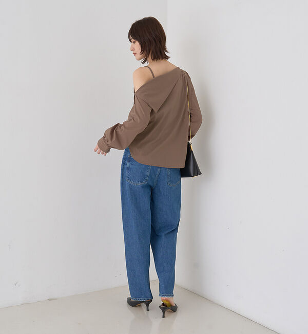 Rouge vif「【新色登場】【一部店舗限定】アシメオフショルブラウス ストライプ」|シャツ・ブラウス|