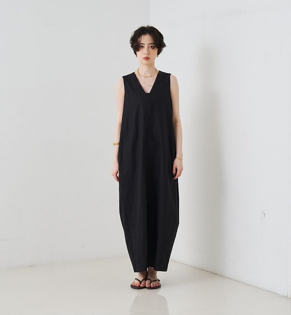 Rouge vif「【2サイズ展開】【定番人気】麻混ノースリーブVネックワンピース/ポケット付き/コ」|ワンピース|