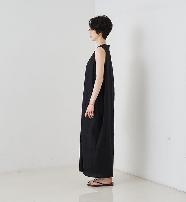 Rouge vif「【2サイズ展開】【定番人気】麻混ノースリーブVネックワンピース/ポケット付き/コ」|ワンピース|