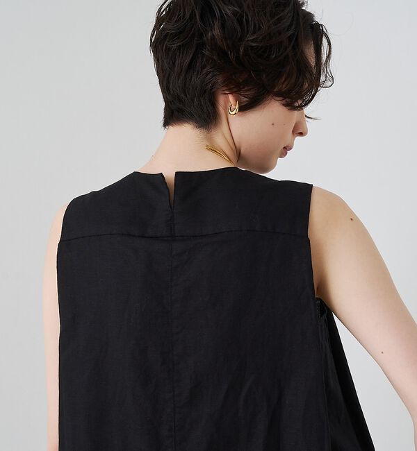 Rouge vif「【2サイズ展開】【定番人気】麻混ノースリーブVネックワンピース/ポケット付き/コ」|ワンピース|