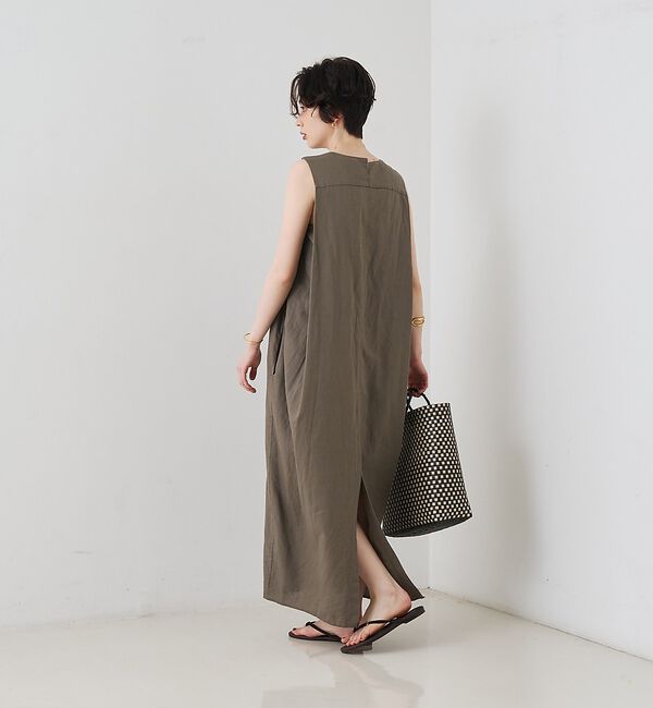 Rouge vif「【2サイズ展開】【定番人気】麻混ノースリーブVネックワンピース/ポケット付き/コ」|ワンピース|