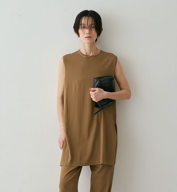 qualite「【接触冷感・セットアップ対応】レーヨンストレッチニットチュニック」|ワンピース|