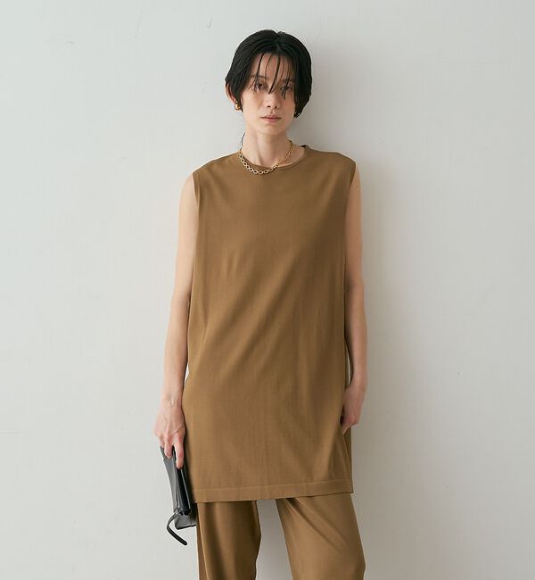 qualite「【接触冷感・セットアップ対応】レーヨンストレッチニットチュニック」|ワンピース|