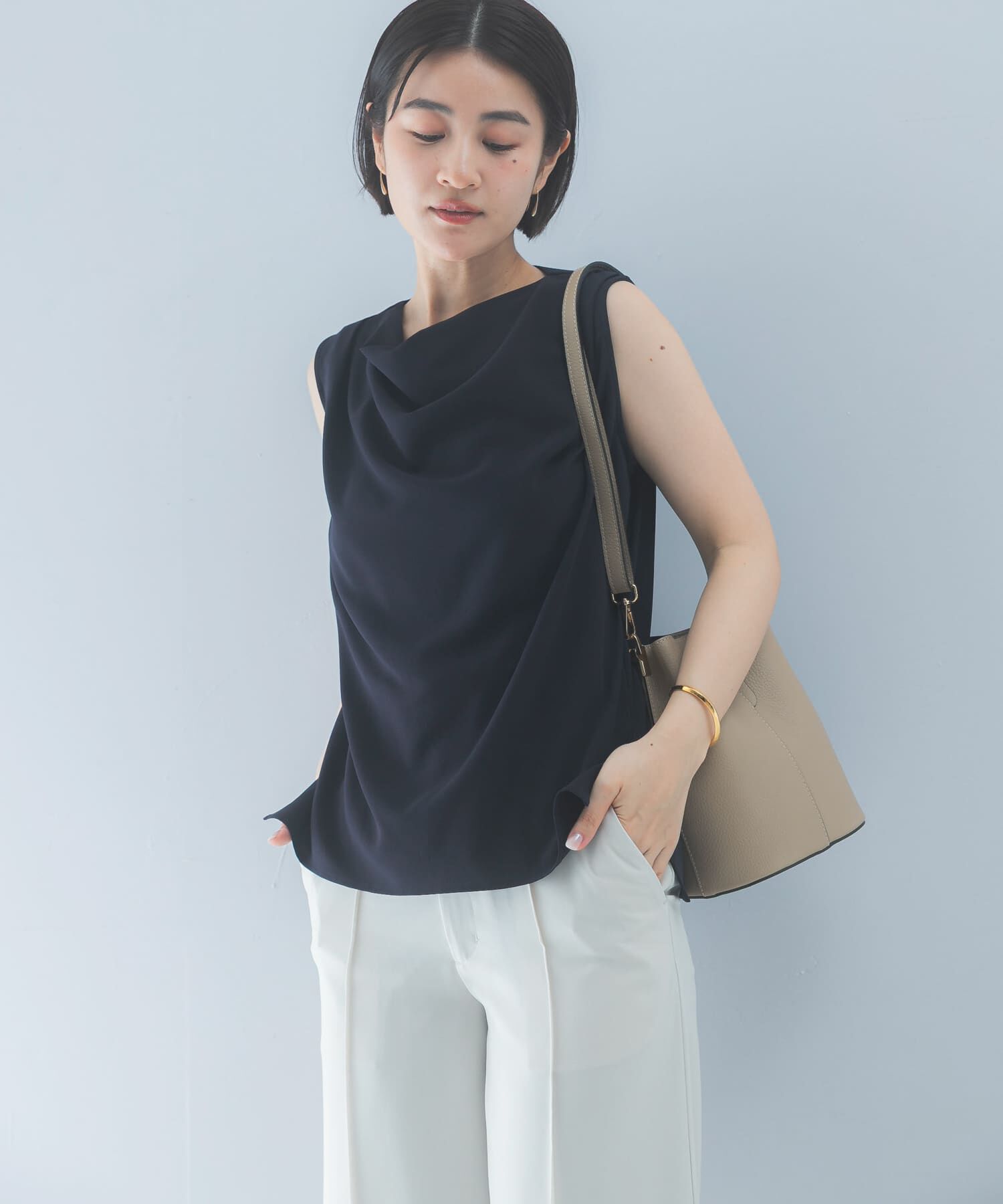 URBAN RESEARCH ROSSO「クールタッチ 防シワドレープブラウス」|シャツ・ブラウス|ブルー系その他