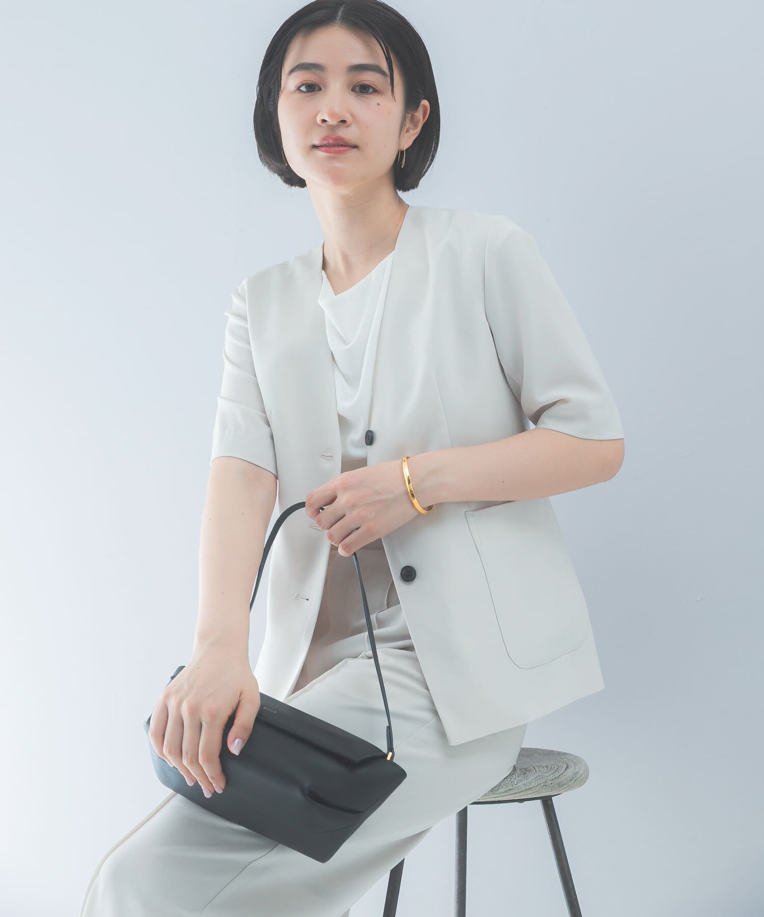 URBAN RESEARCH ROSSO「クールタッチ 防シワ ハーフスリーブジャケット」|ノーカラージャケット|