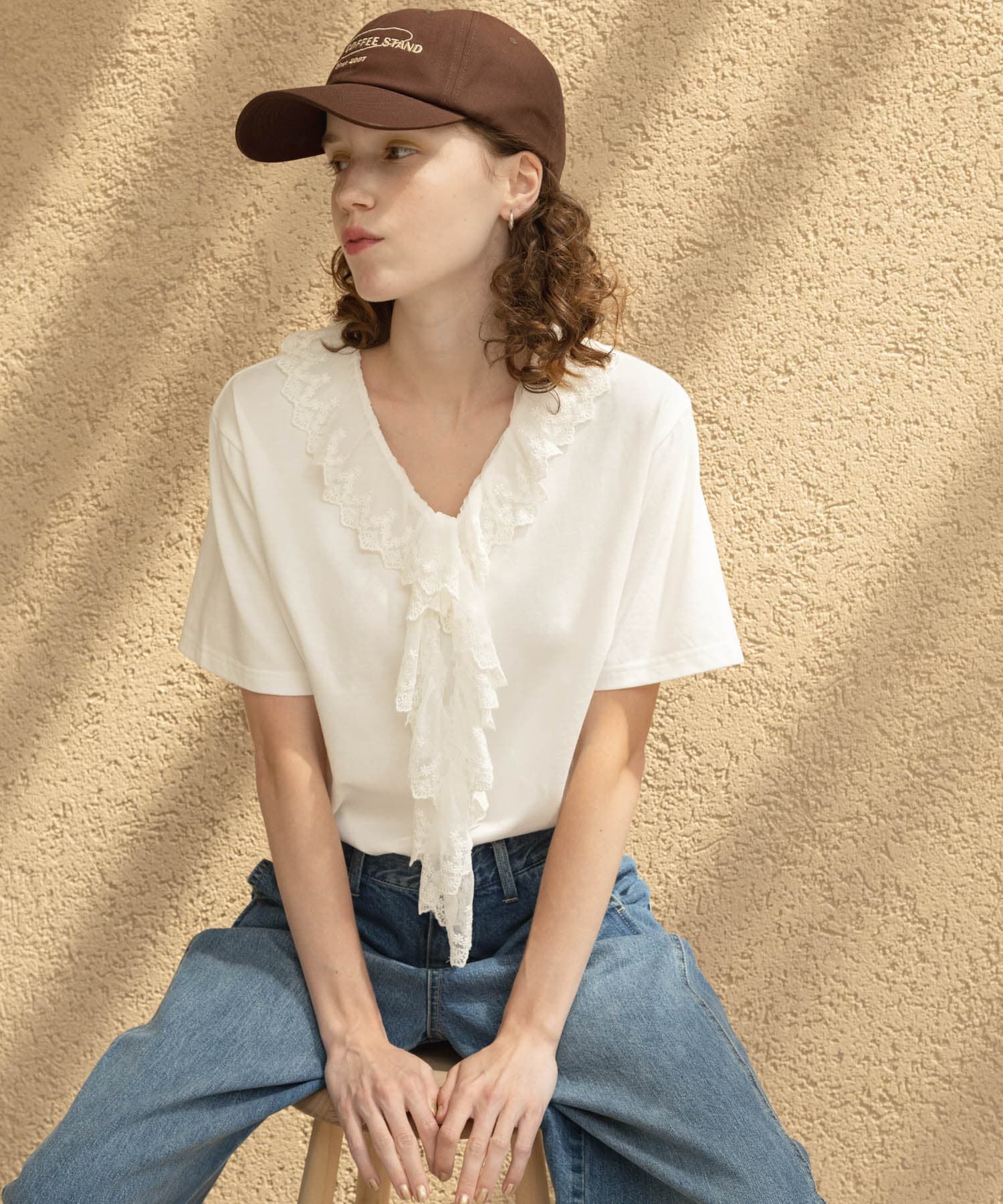 Sonny Label 「Vネックフリルレースカラープルオーバー」|Tシャツ・カットソー|オフホワイト