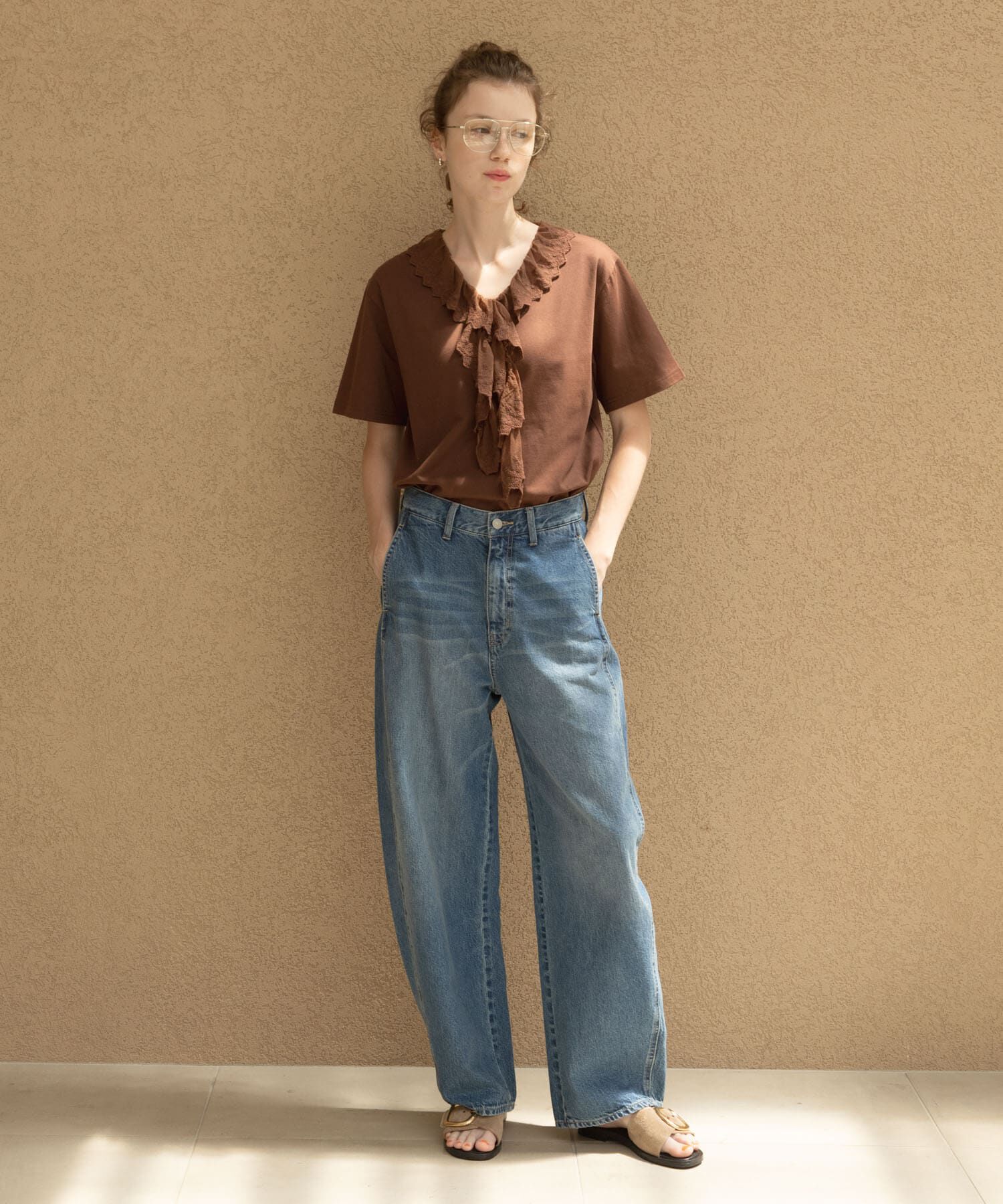 Sonny Label 「Vネックフリルレースカラープルオーバー」|Tシャツ・カットソー|