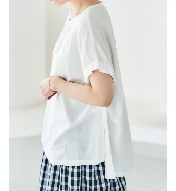 le.coeur blanc「《WEB限定アイテム》レーヨン麻袖ギャザーブラウス」|シャツ・ブラウス|