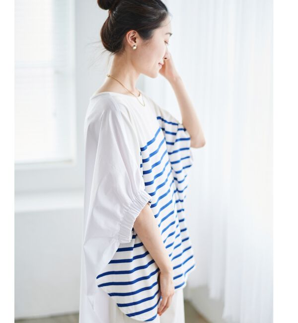 le.coeur blanc「TORRAZZO DONNAボーダー切替プルオーバー」|Tシャツ・カットソー|ブルー柄