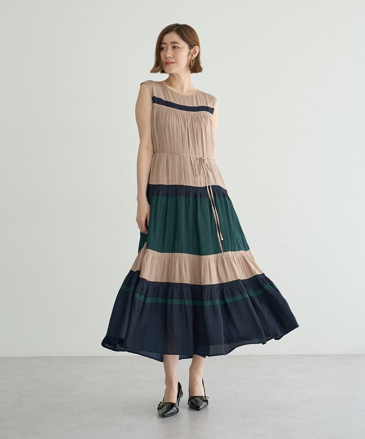 YECCA VECCA「マルチカラーギャザーワンピース」|ワンピース|Green