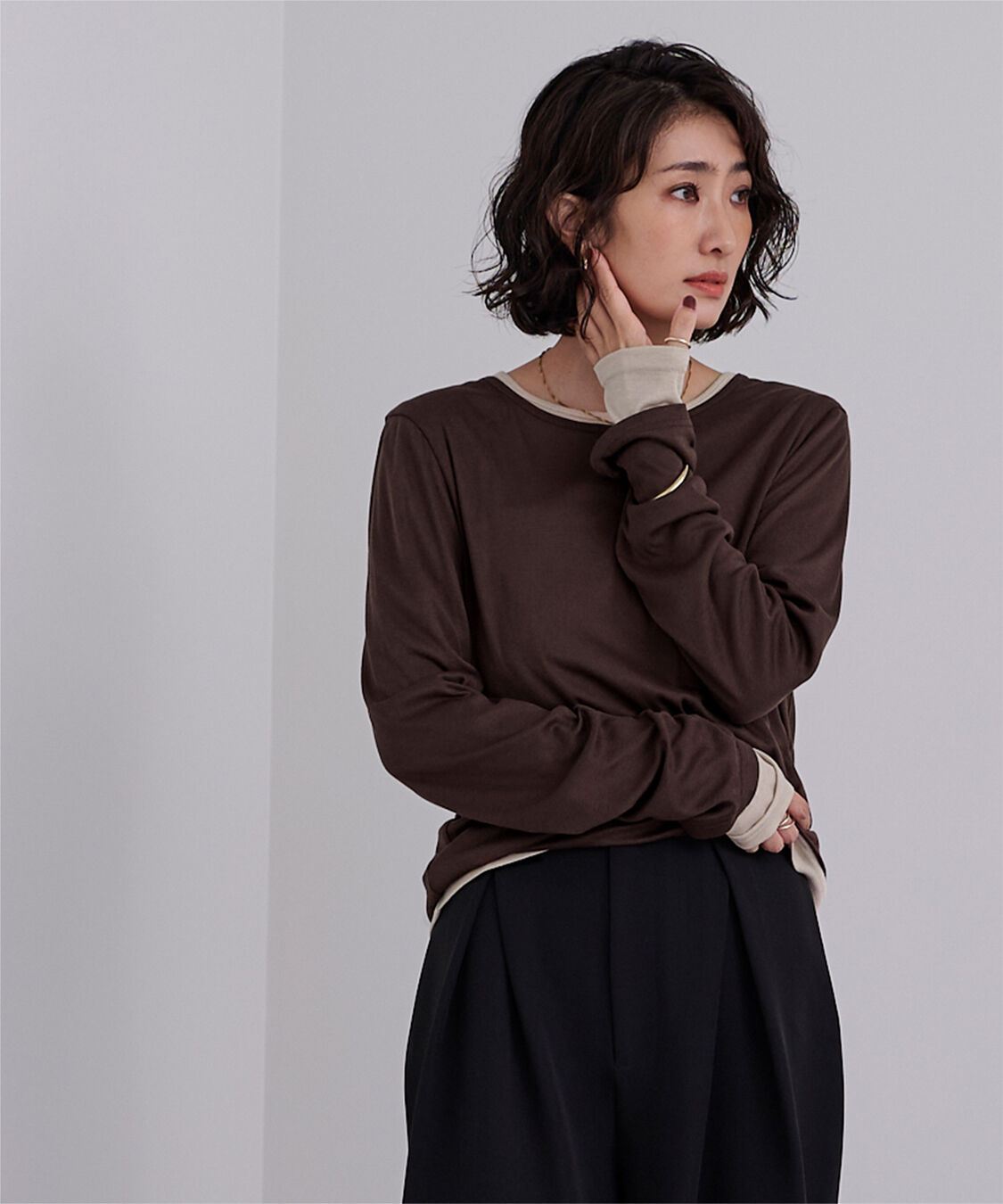 ur's「レイヤードトップスセット」|Tシャツ・カットソー|ブラウン