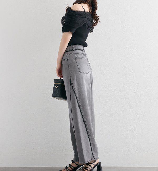  「【SMサイズ展開あり】レース付きワイドデニムパンツ」|その他|
