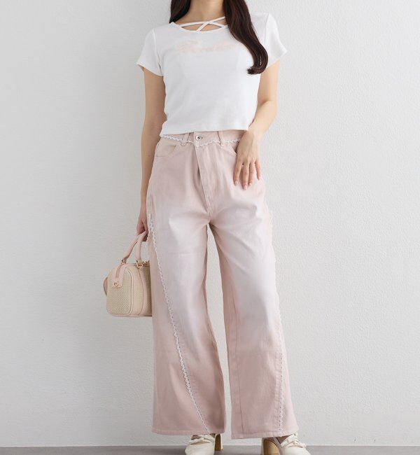  「【SMサイズ展開あり】レース付きワイドデニムパンツ」|その他|