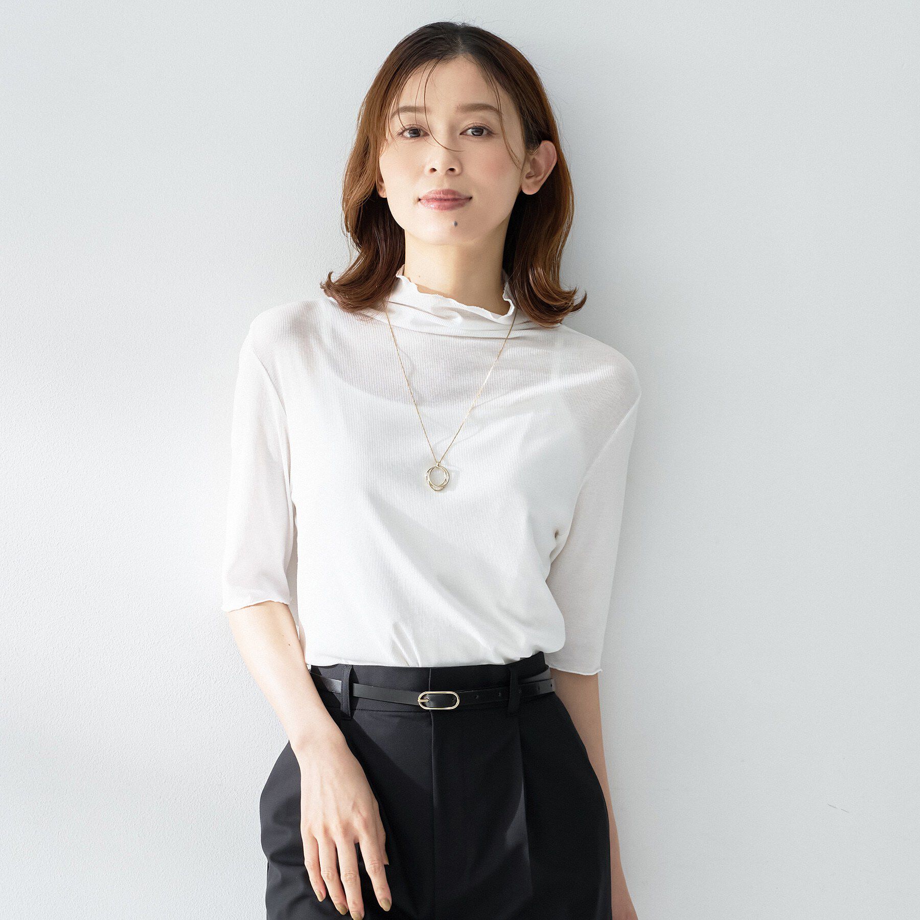 UNTITLED「シアーテレコハイネックトップス」|Tシャツ・カットソー|オフホワイト(003