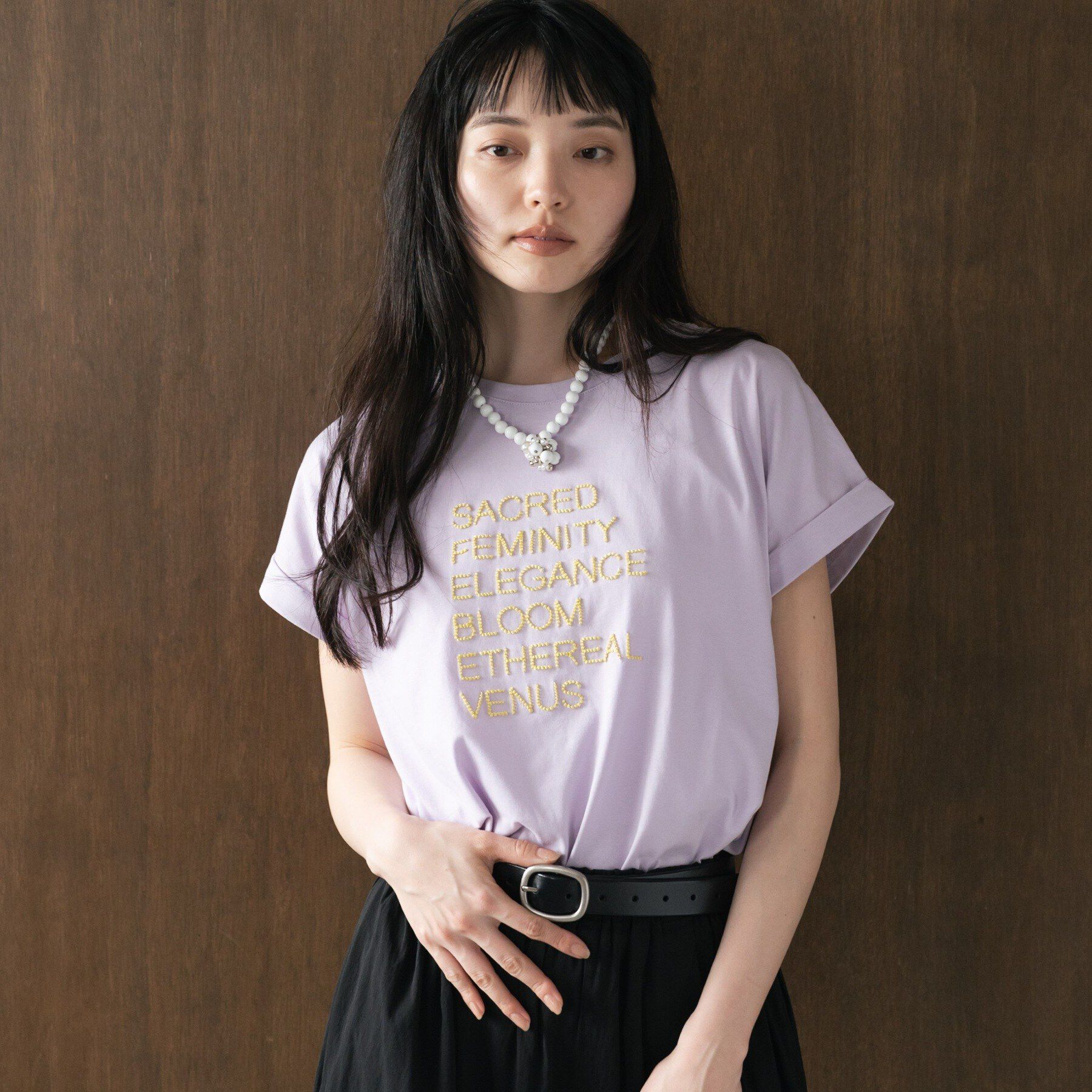 GALLEST「刺繍フレーズTシャツ」|Tシャツ・カットソー|ラベンダー(180)
