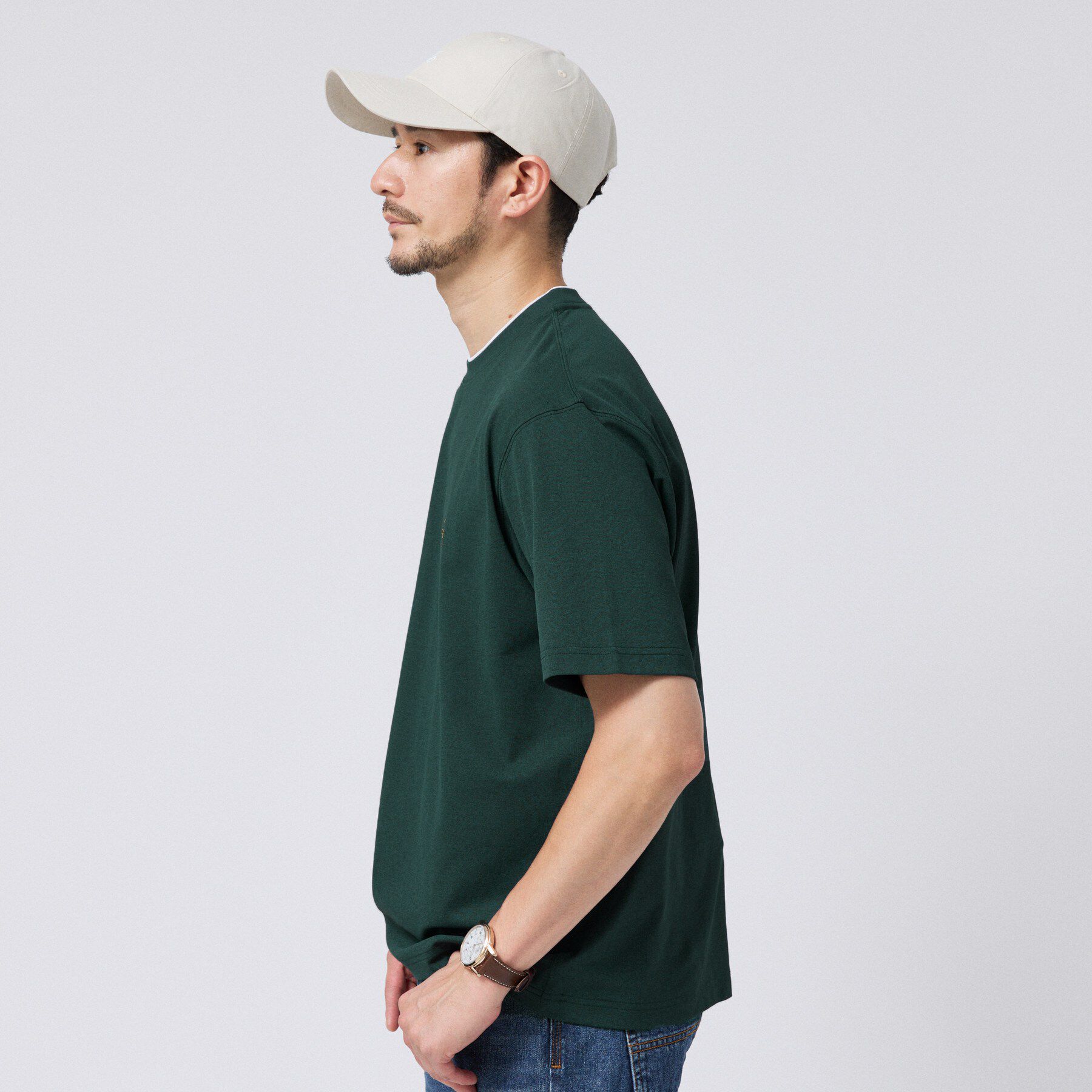TAKEO KIKUCHI「【汗染み軽減/接触冷感】フェイクレイヤード ワンポイント刺繍Ｔシャツ」|Tシャツ・カットソー|