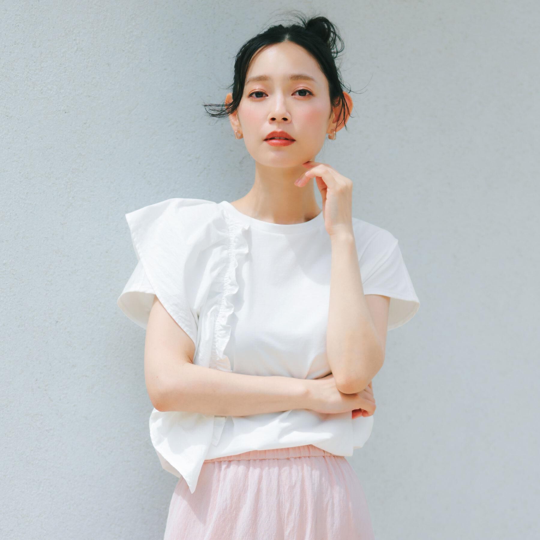 OPAQUE.CLIP「【UVケア／接触冷感】アシメフリルドッキングカットソー《洗濯機OK》」|Tシャツ・カットソー|