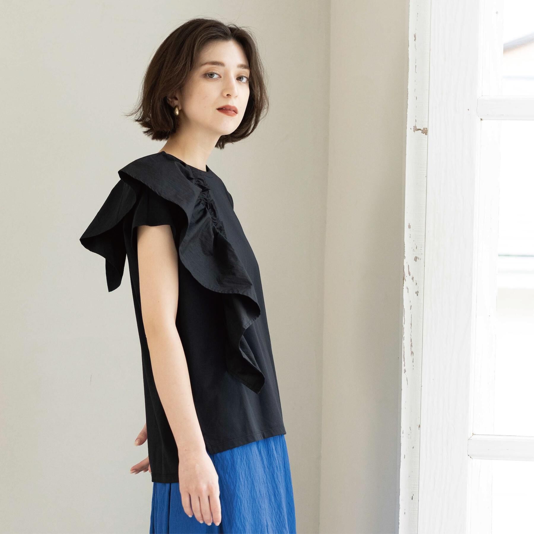 OPAQUE.CLIP「【UVケア／接触冷感】アシメフリルドッキングカットソー《洗濯機OK》」|Tシャツ・カットソー|