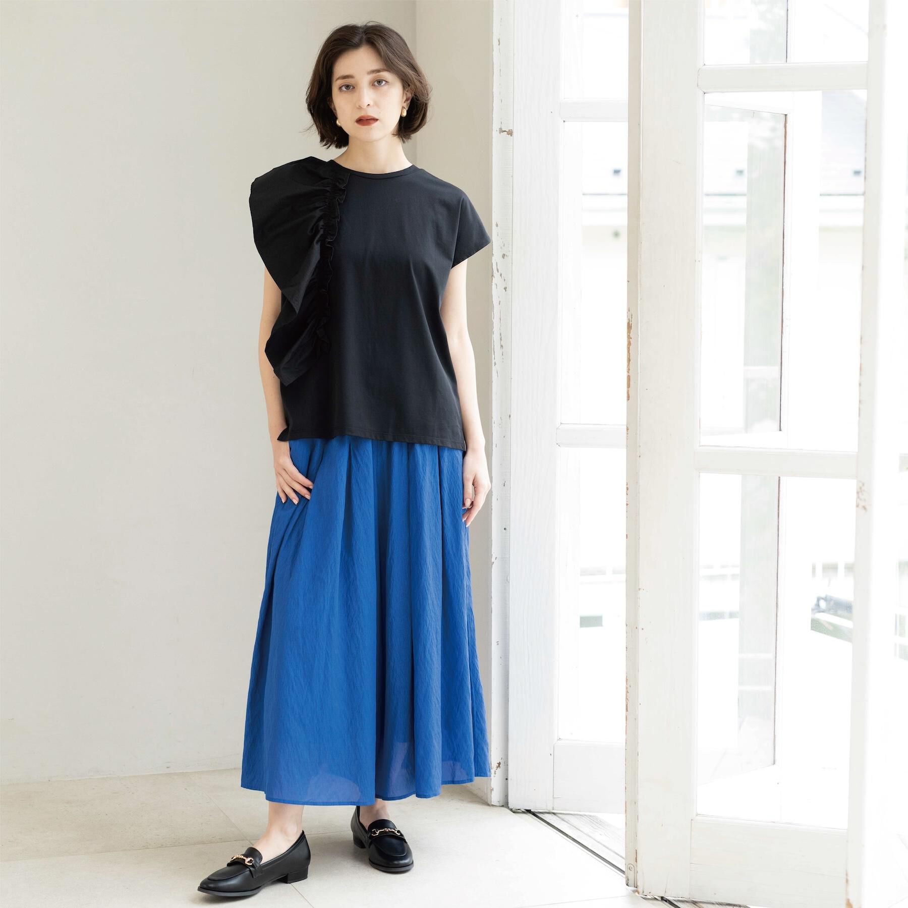 OPAQUE.CLIP「【UVケア／接触冷感】アシメフリルドッキングカットソー《洗濯機OK》」|Tシャツ・カットソー|