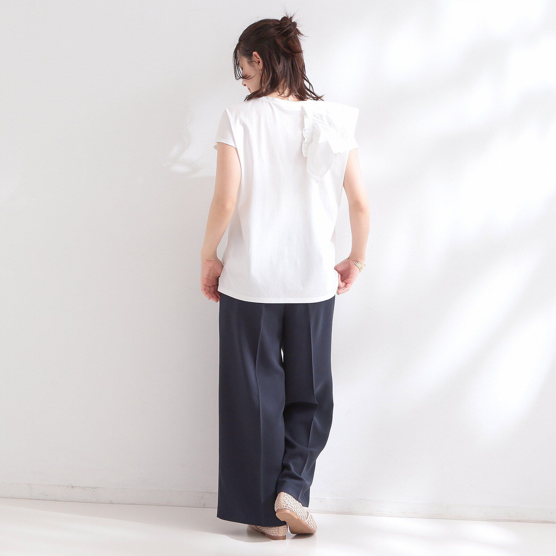 OPAQUE.CLIP「【UVケア／接触冷感】アシメフリルドッキングカットソー《洗濯機OK》」|Tシャツ・カットソー|