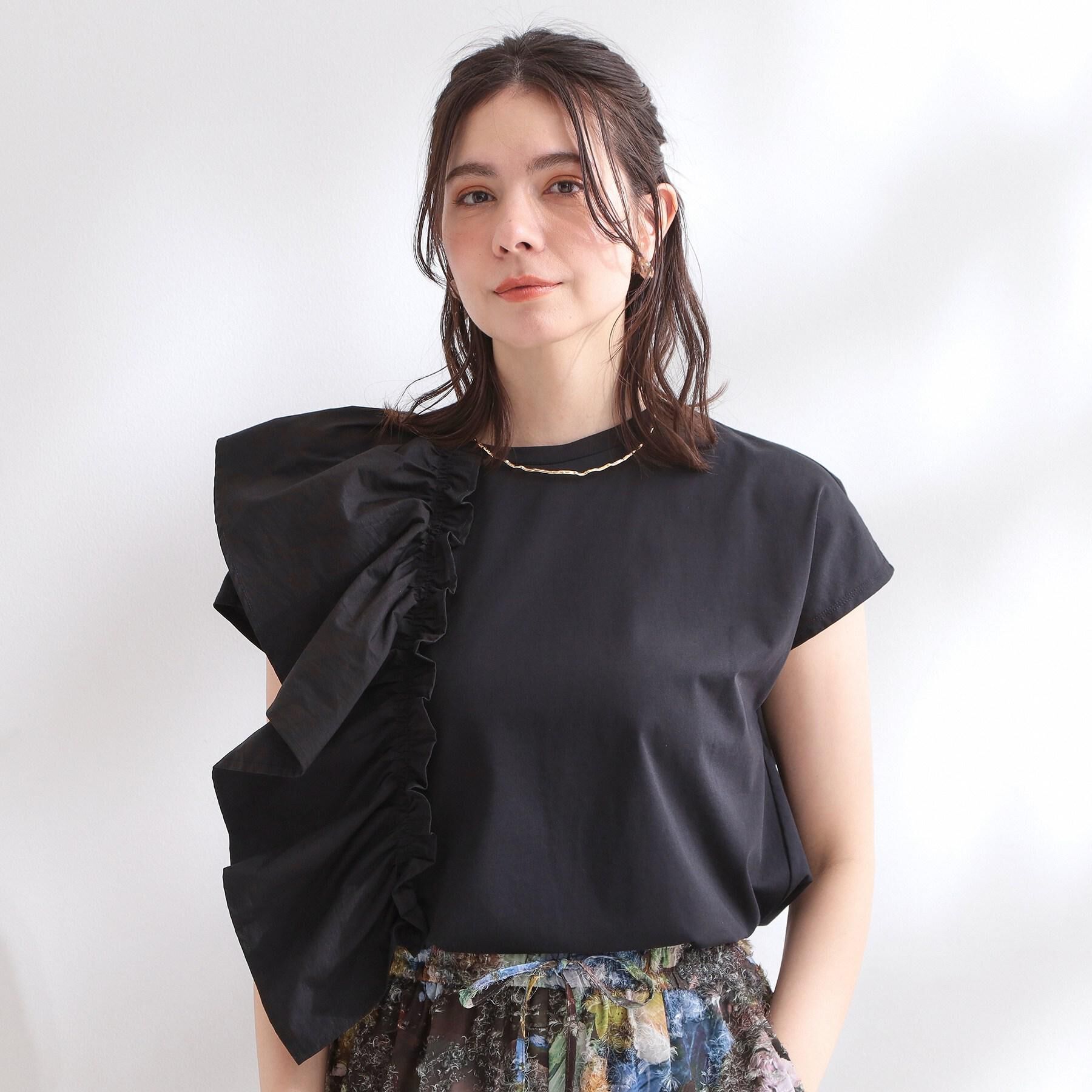 OPAQUE.CLIP「【UVケア／接触冷感】アシメフリルドッキングカットソー《洗濯機OK》」|Tシャツ・カットソー|