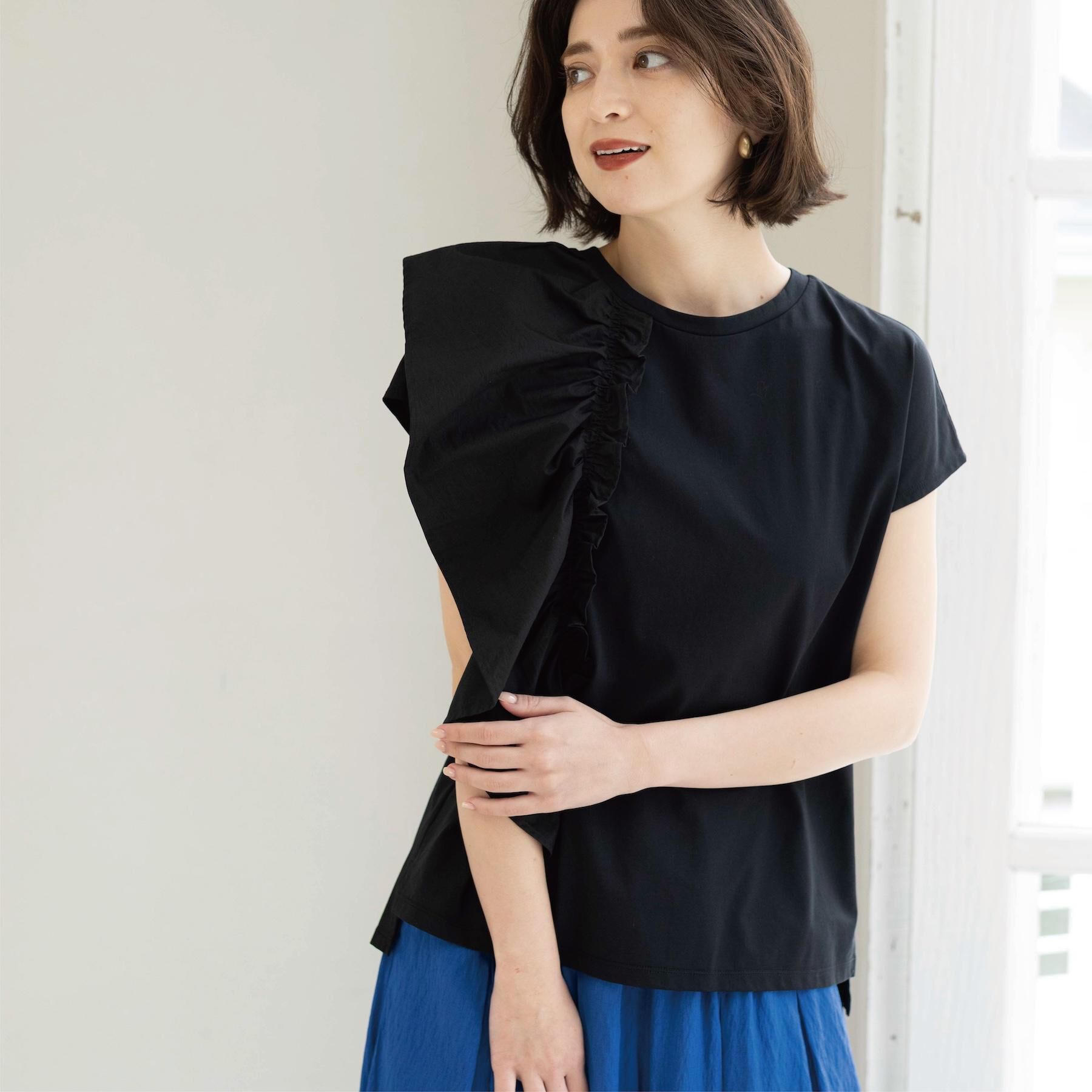 OPAQUE.CLIP「【UVケア／接触冷感】アシメフリルドッキングカットソー《洗濯機OK》」|Tシャツ・カットソー|