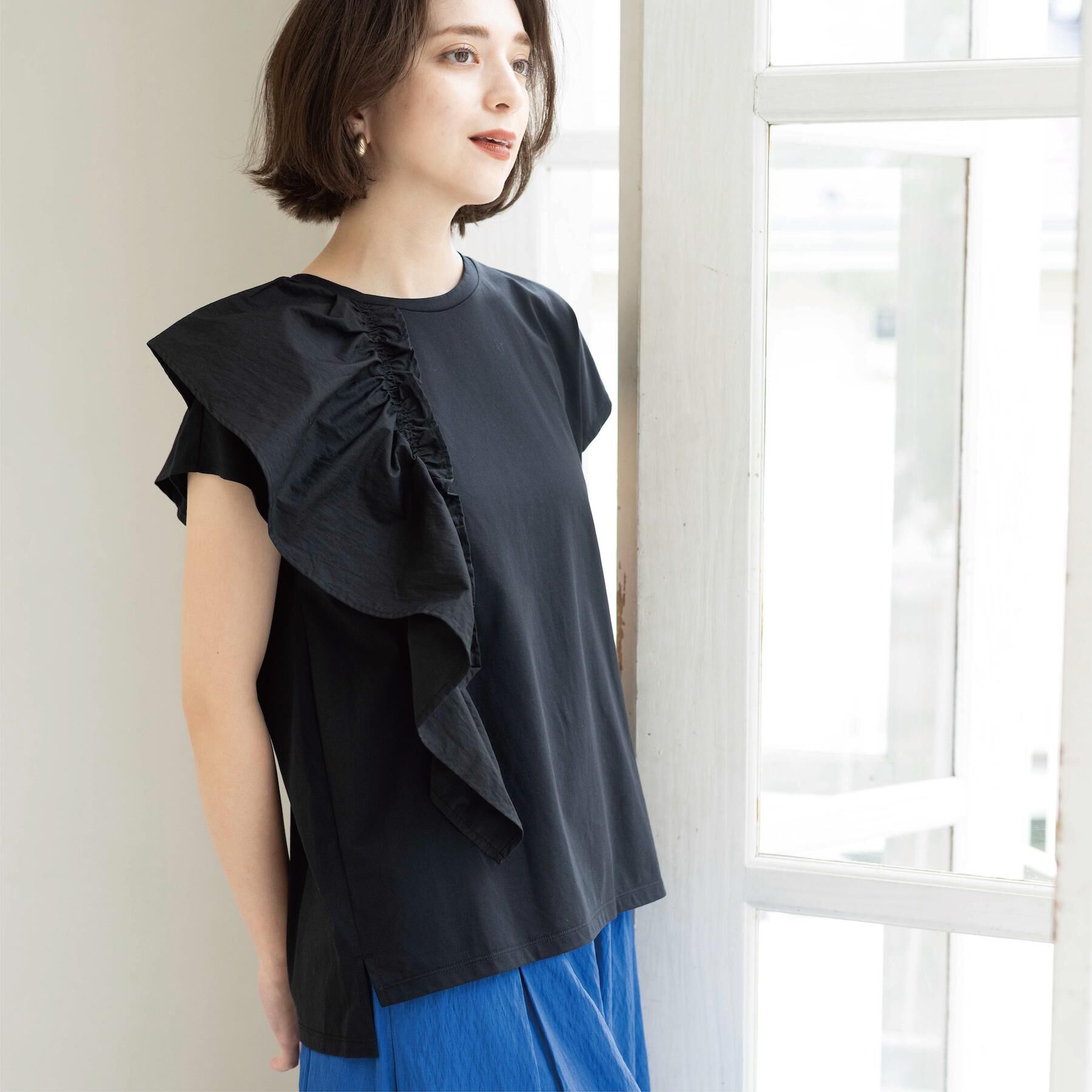 OPAQUE.CLIP「【UVケア／接触冷感】アシメフリルドッキングカットソー《洗濯機OK》」|Tシャツ・カットソー|