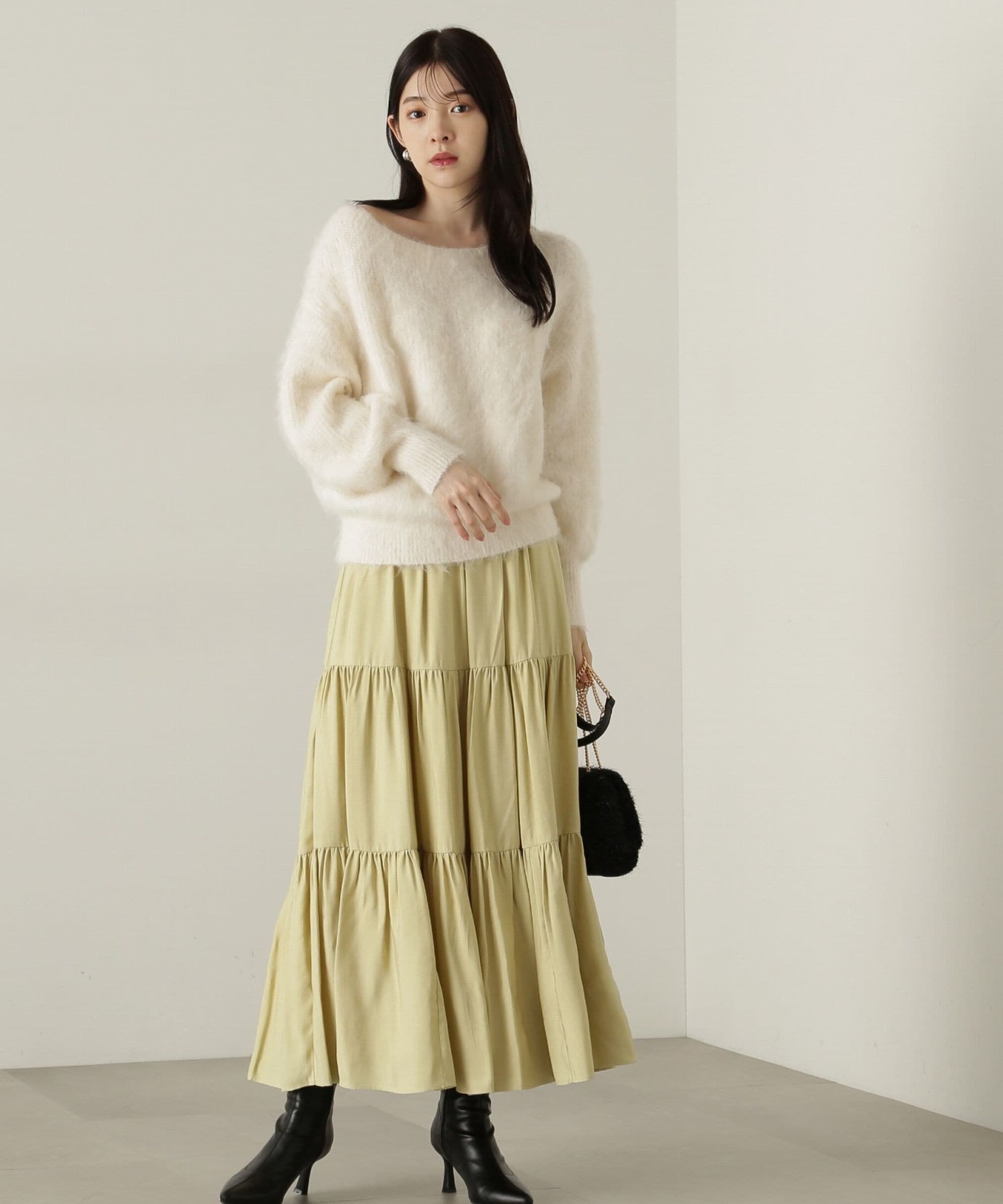 PROPORTION BODY DRESSING「パウダーサテンティアードスカート　24AW」|スカート|