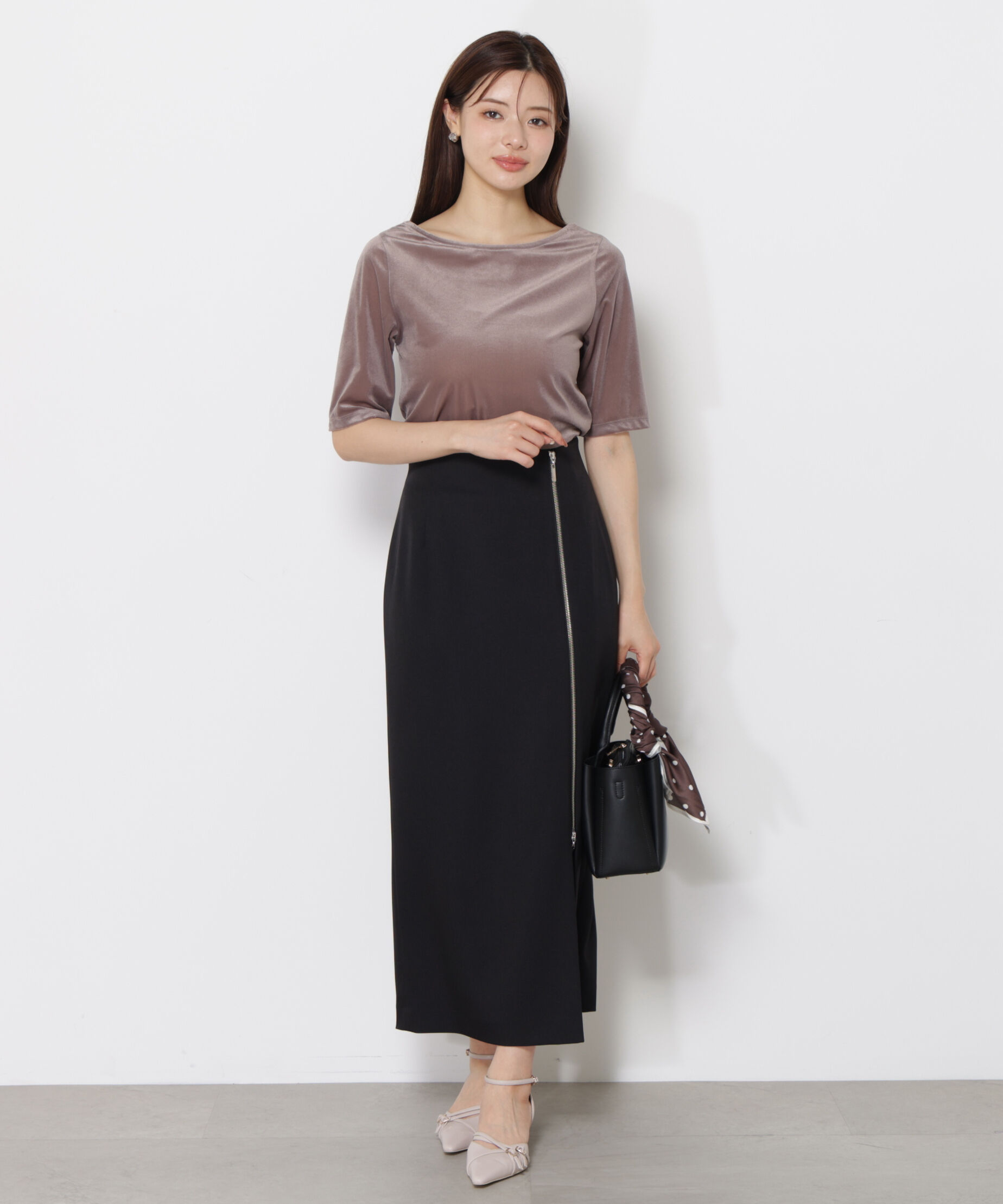 PROPORTION BODY DRESSING「＜ハンドウォッシャブル＞シアーベロア5分袖トップス」|Tシャツ・カットソー|