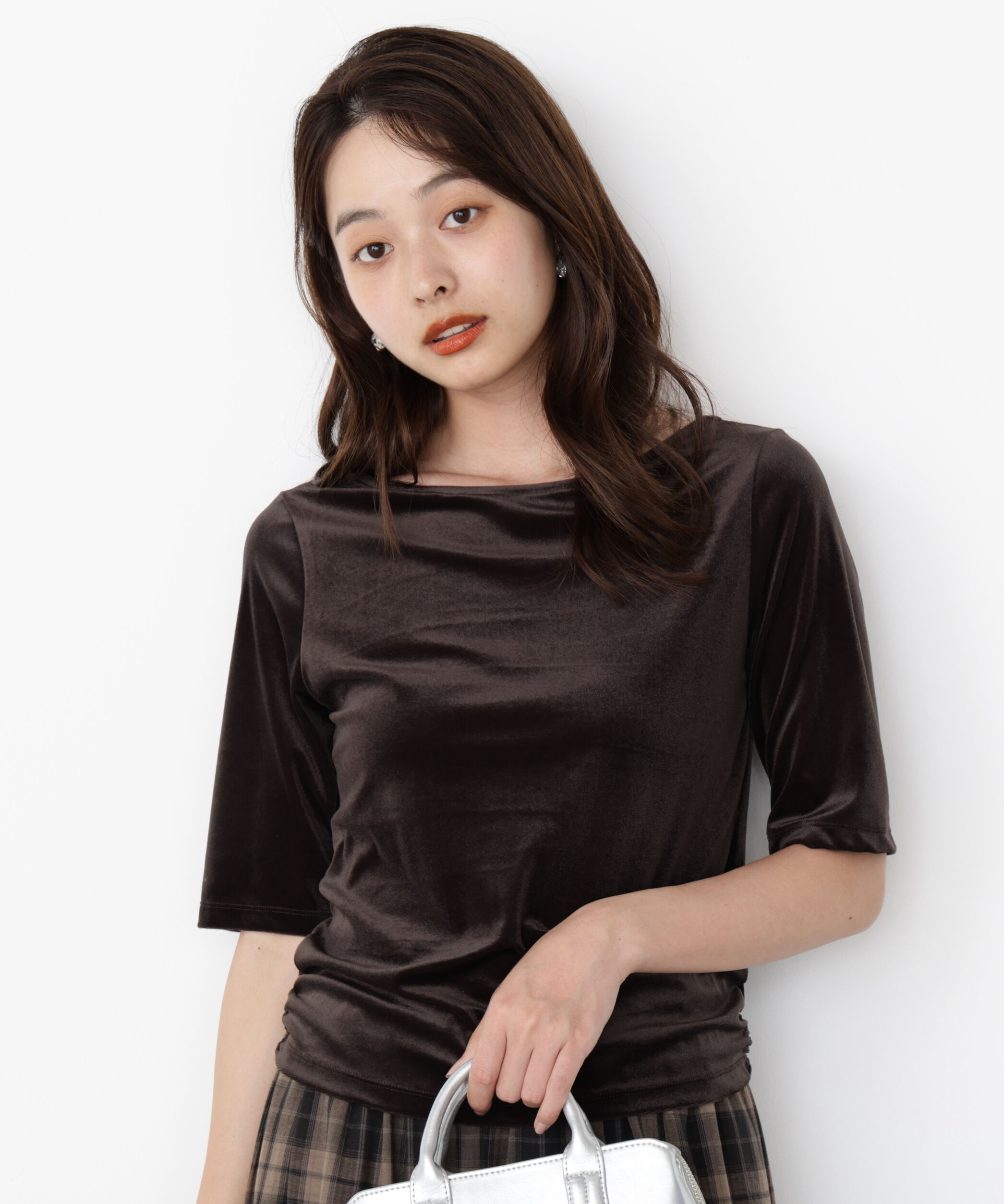 PROPORTION BODY DRESSING「＜ハンドウォッシャブル＞シアーベロア5分袖トップス」|Tシャツ・カットソー|