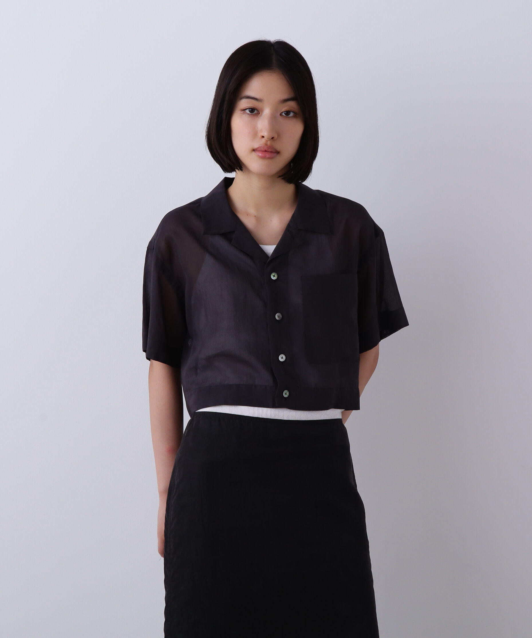 YLEVE 「YLEVE / COTTON VOILE LAWN SHORT SLEEVE SHIRT」|シャツ・ブラウス|グレー