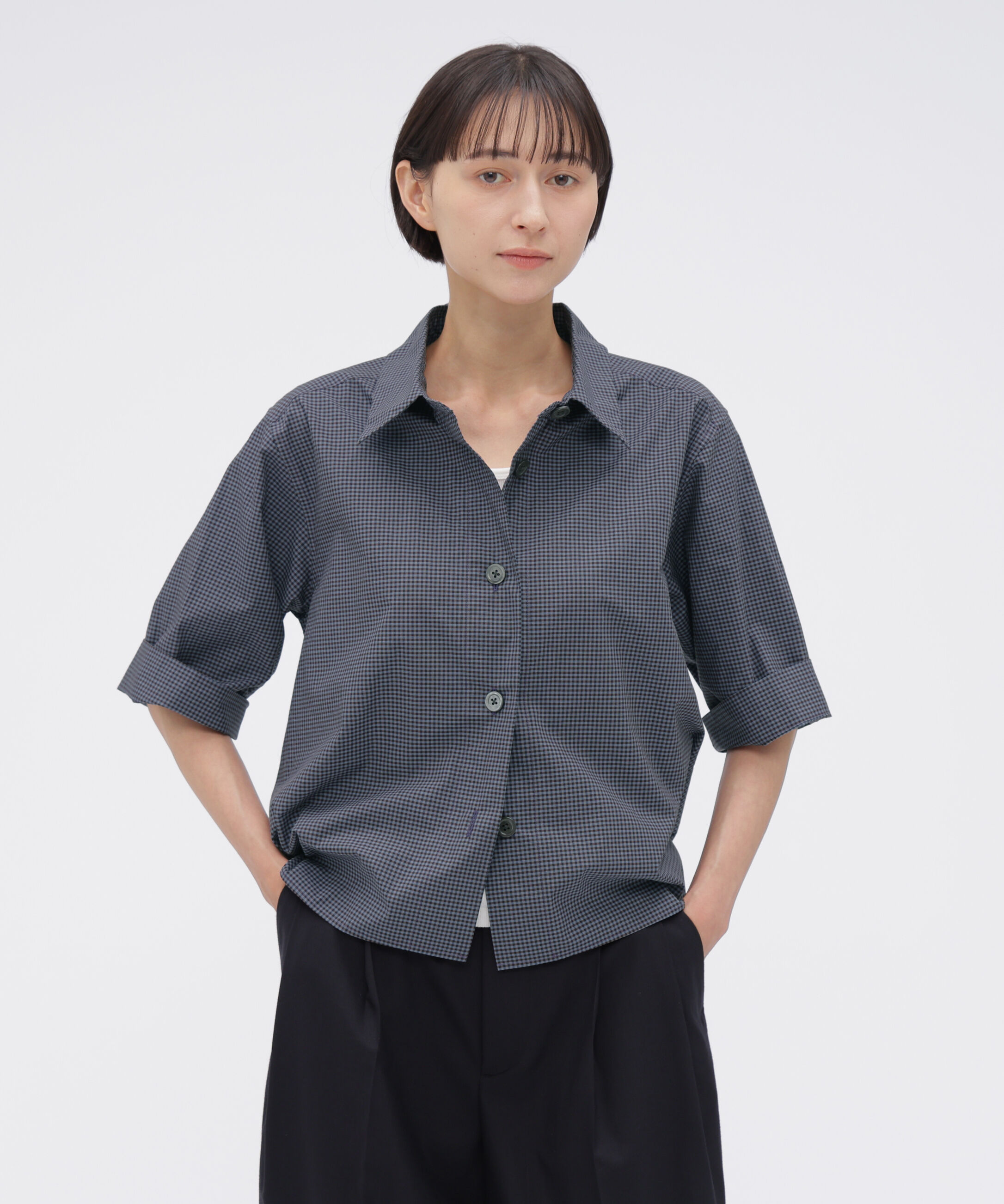  「COTTON LINEN GINGHAM SHIRT」|シャツ・ブラウス|BROWN