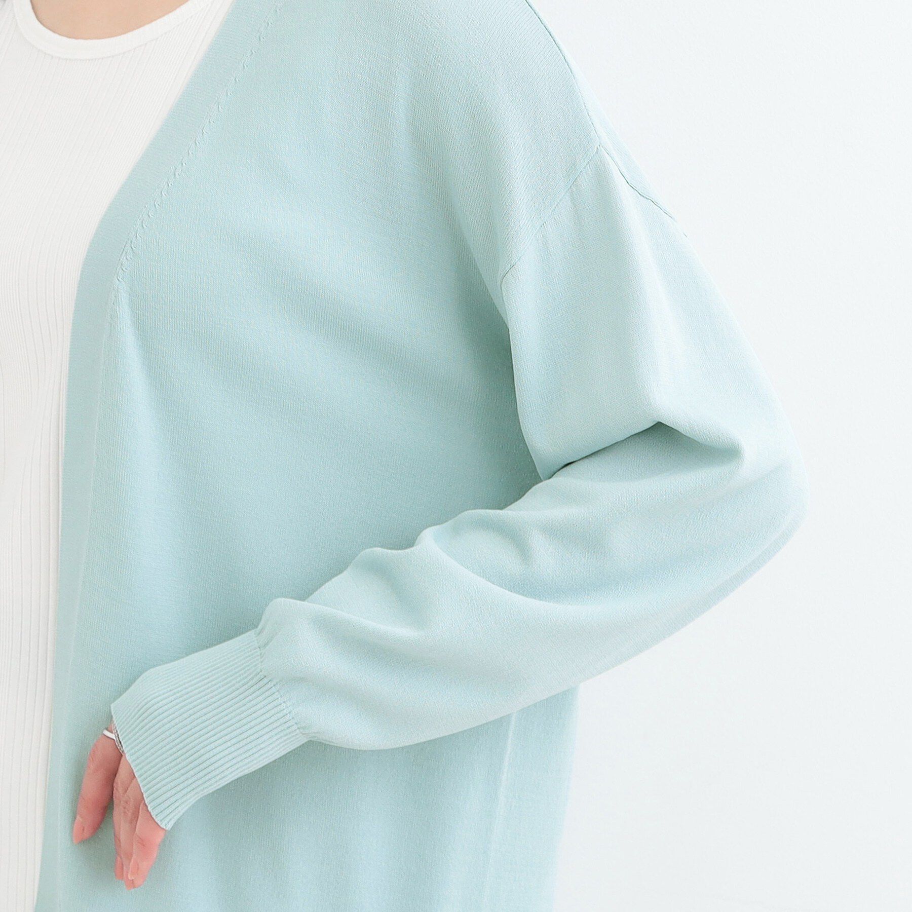 SHOO･LA･RUE「【洗濯機可/ひんやり/UV】さらっとしたタッチが心地よい ミドルカーディガン」|カーディガン|