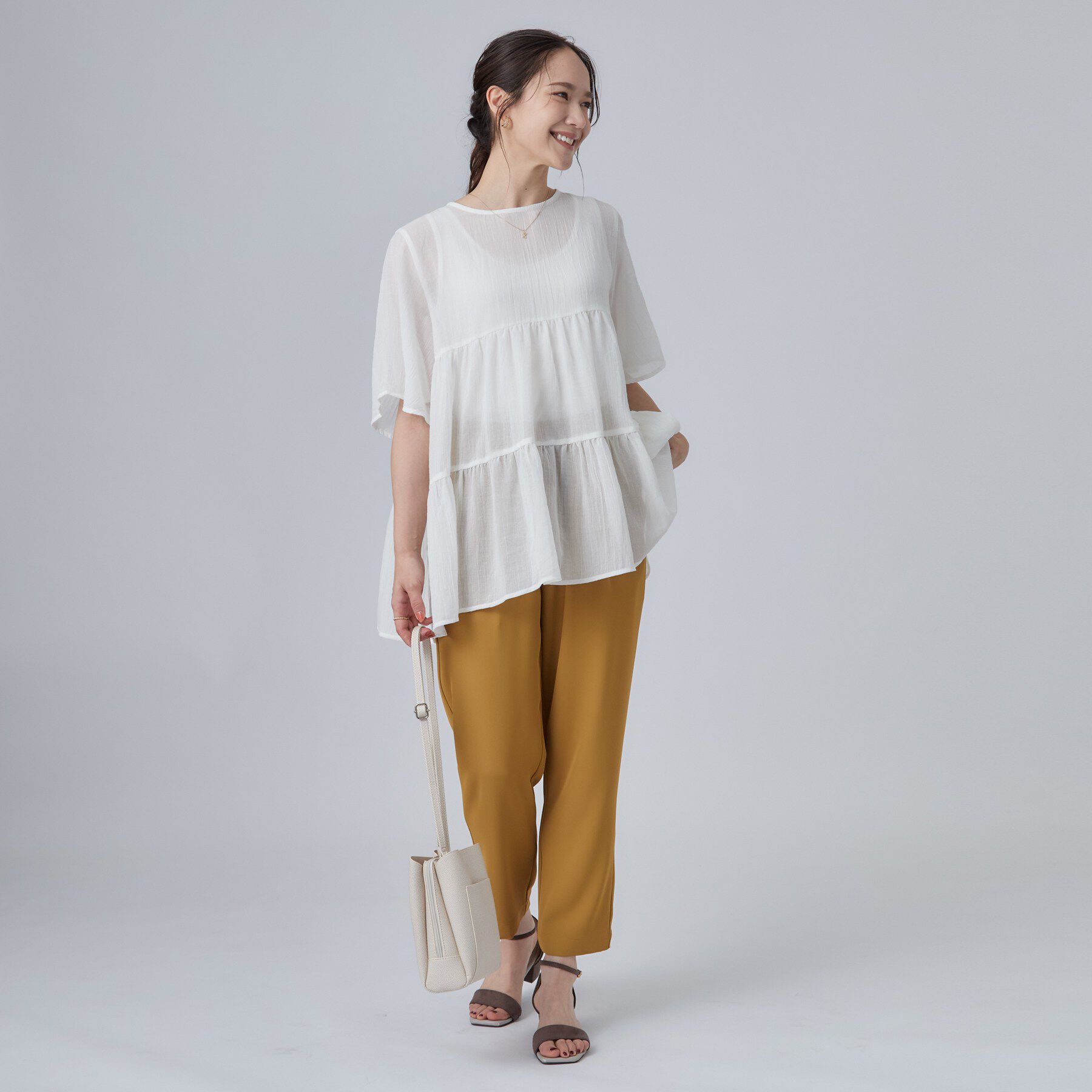 SHOO･LA･RUE「【洗濯機可/S-LL】インせず着られる シアー素材が上品なティアードブラウス」|シャツ・ブラウス|