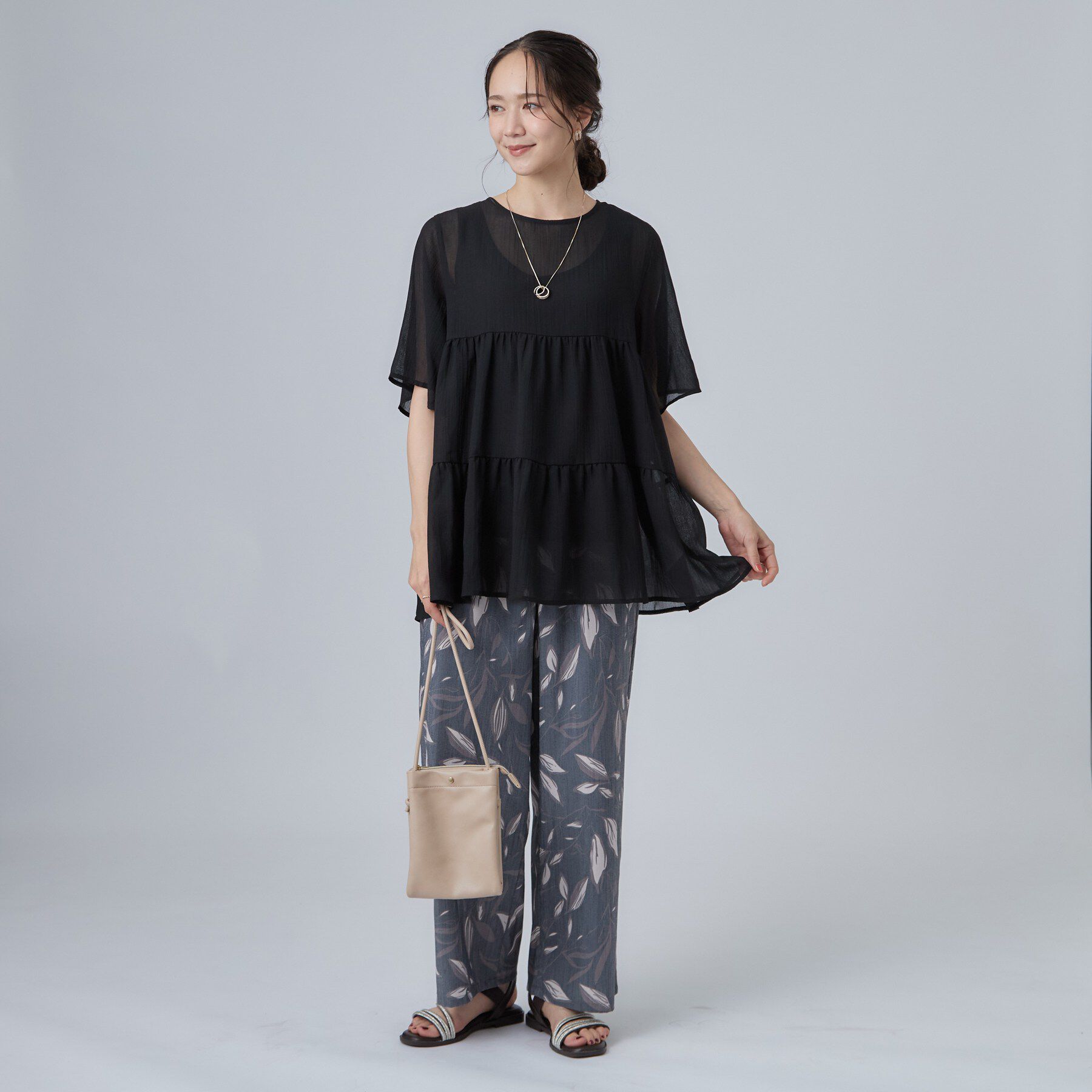 SHOO･LA･RUE「【洗濯機可/S-LL】インせず着られる シアー素材が上品なティアードブラウス」|シャツ・ブラウス|