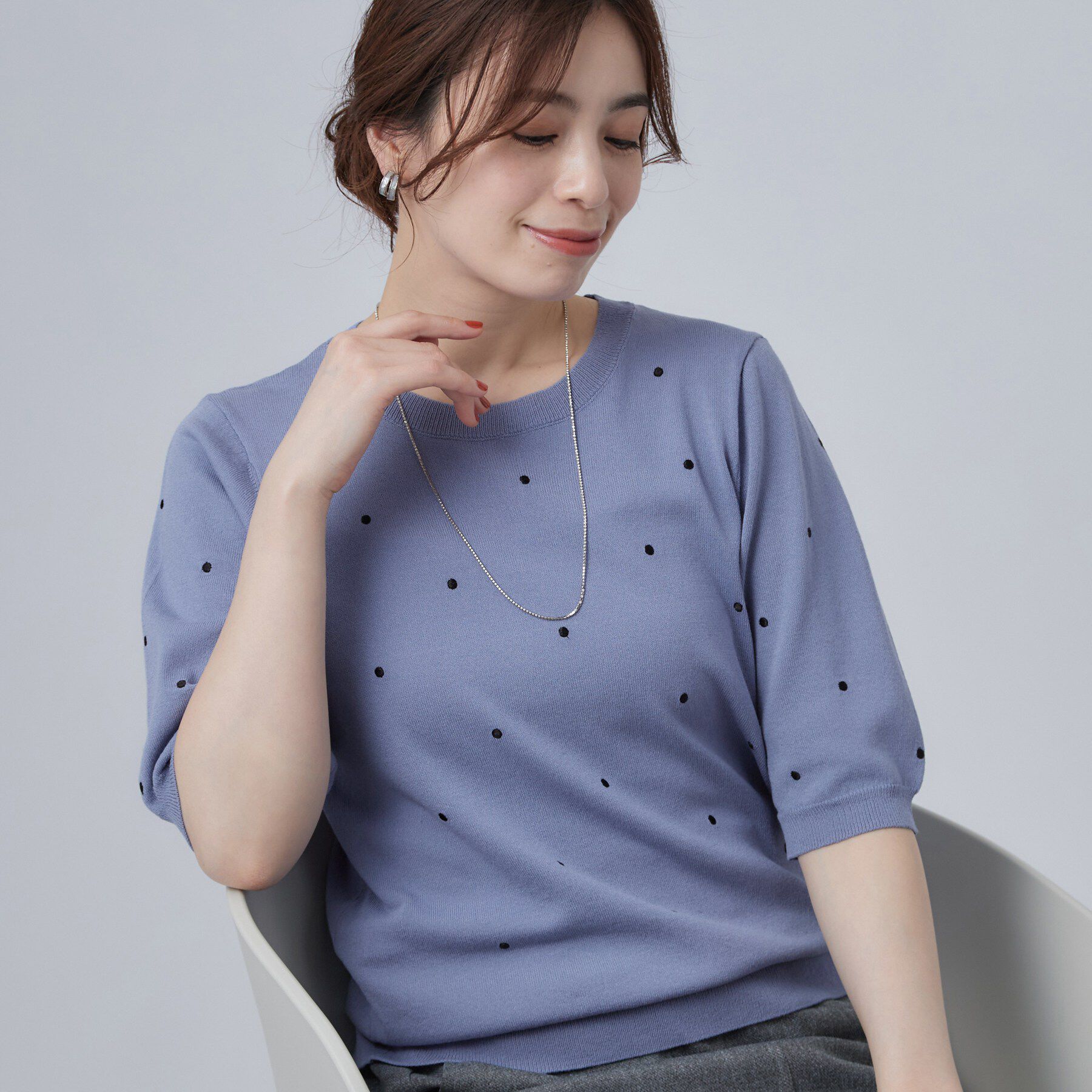 SHOO･LA･RUE「ドット刺繍ニット」|ニット・セーター|ブルー(092)