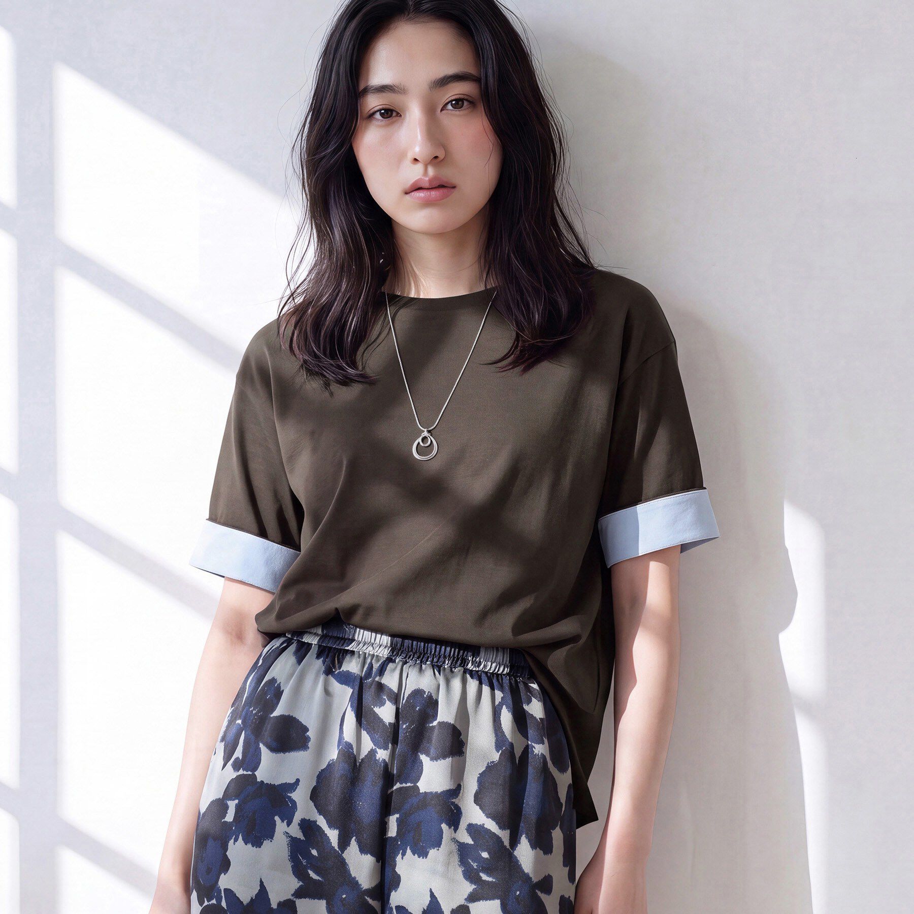 Dessin「【汗シミ防止/UVカット】配色スリーブ 五分袖プルオーバー」|Tシャツ・カットソー|