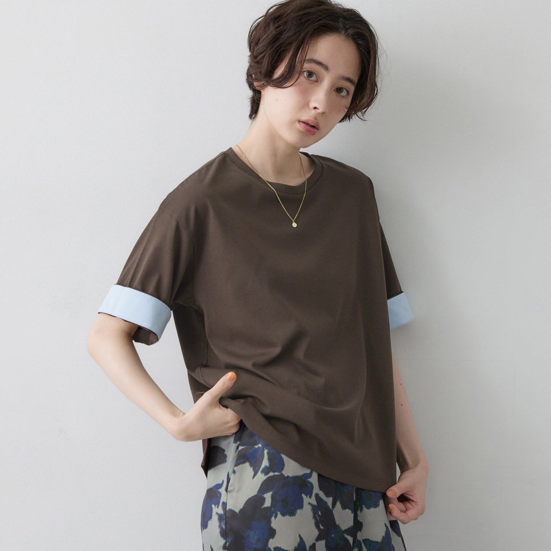 Dessin「【汗シミ防止/UVカット】配色スリーブ 五分袖プルオーバー」|Tシャツ・カットソー|