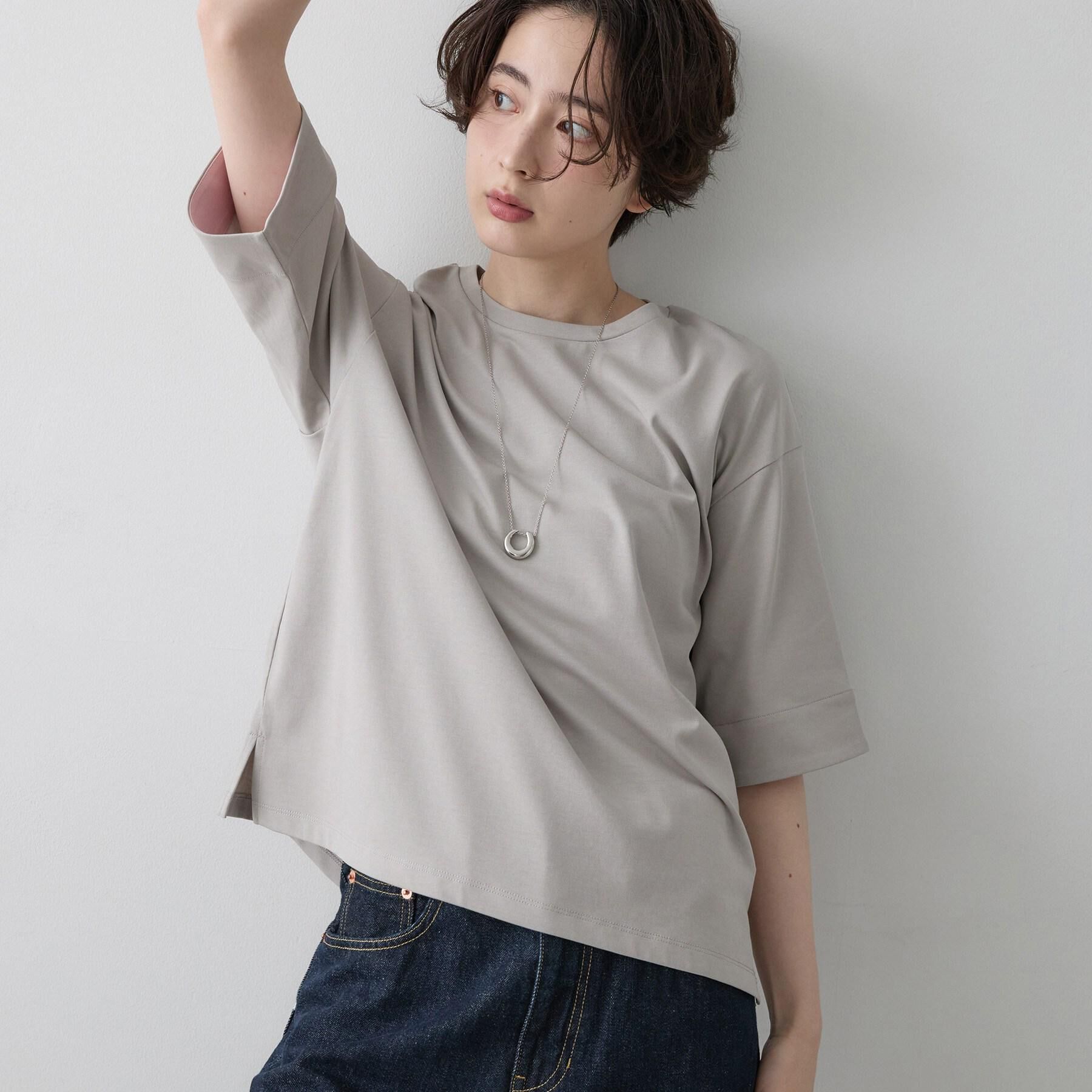 Dessin「【汗シミ防止/UVカット】配色スリーブ 五分袖プルオーバー」|Tシャツ・カットソー|