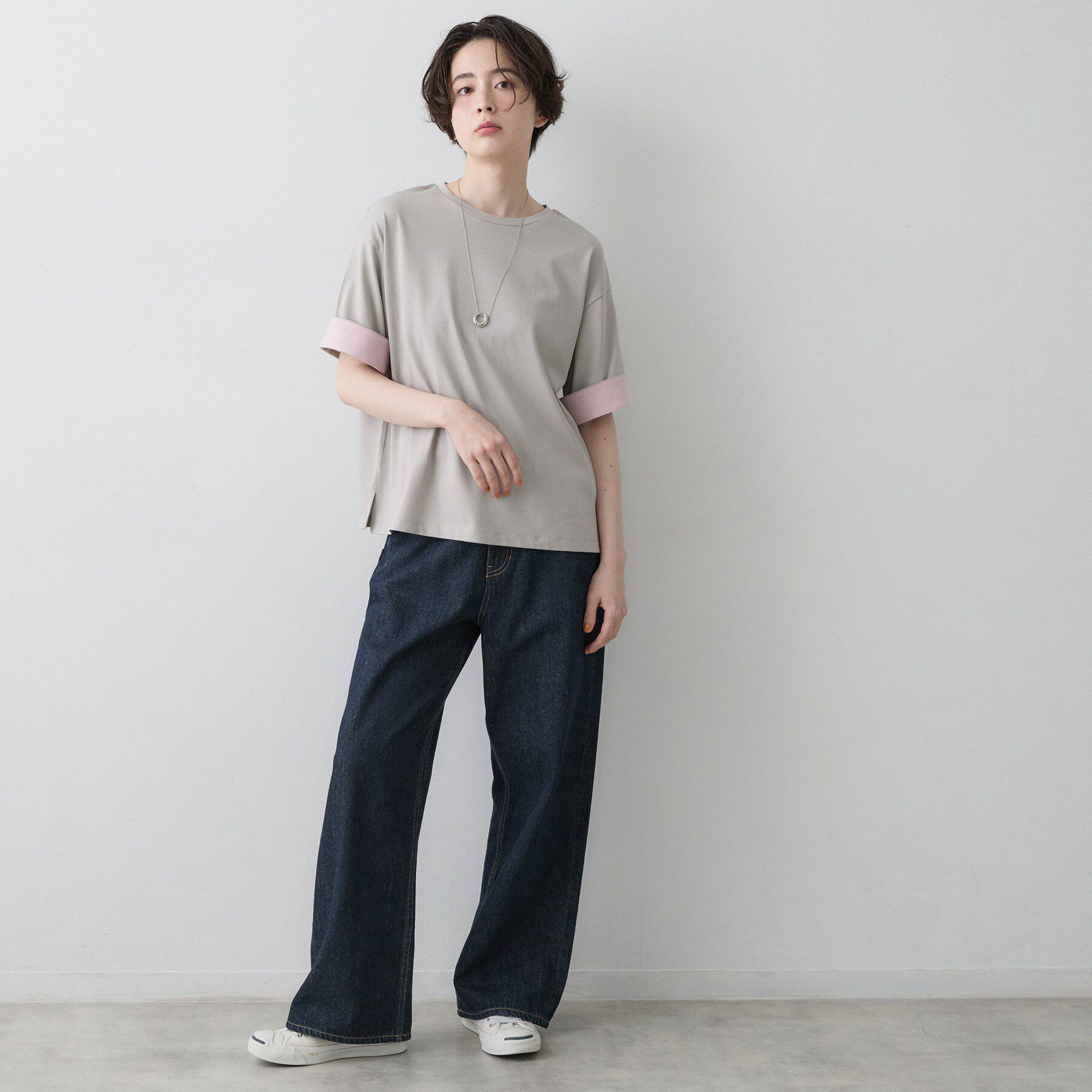Dessin「【汗シミ防止/UVカット】配色スリーブ 五分袖プルオーバー」|Tシャツ・カットソー|