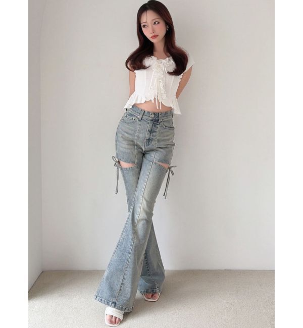 RESEXXY「【追加生産分】カットアウトリボンデニムパンツ」|デニム|