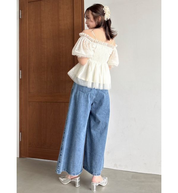 dazzlin「ダブルハイウエストワイドデニムパンツ」|デニム|