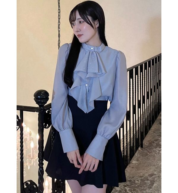 MERCURYDUO「ホットフィックスラッフルタイブラウス」|シャツ・ブラウス|
