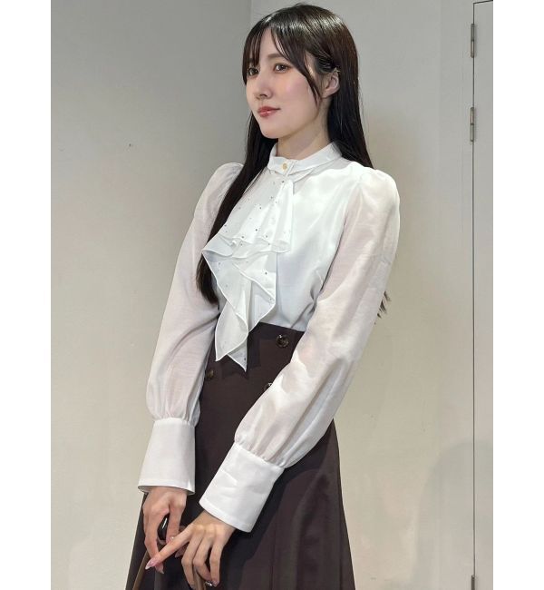 MERCURYDUO「ホットフィックスラッフルタイブラウス」|シャツ・ブラウス|